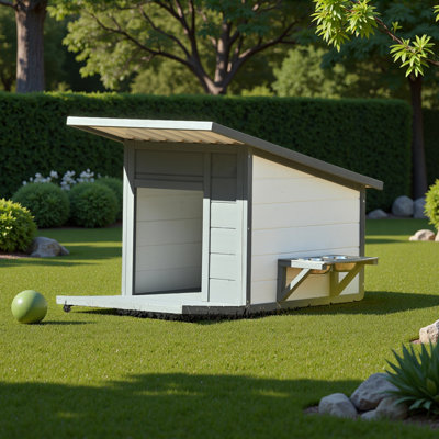Niche pour chien d'extérieur en bois massif, conception moderne de style imperméable avec bol alimentaire, 4 roulettes pivotantes