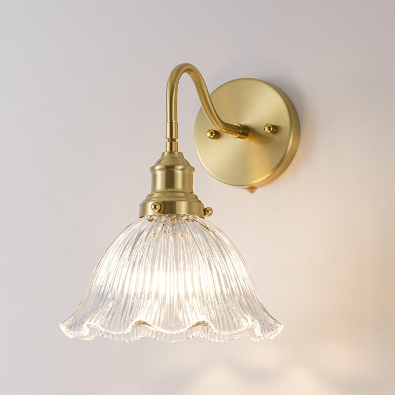 Lunavera 1-Light Dimmable Fluted Flower Glass Wall Sconce,