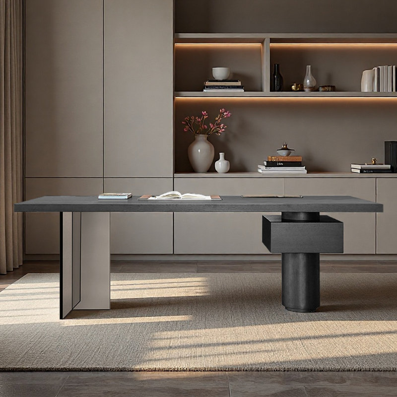 Bureau personnel avec douille et pieds en acrylique pour le bureau, 29.53" H x 94.49" W x 35.43" D, Black