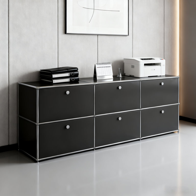 Modular Metal Office Storage Cabinet With Adjustable Shelves, Black