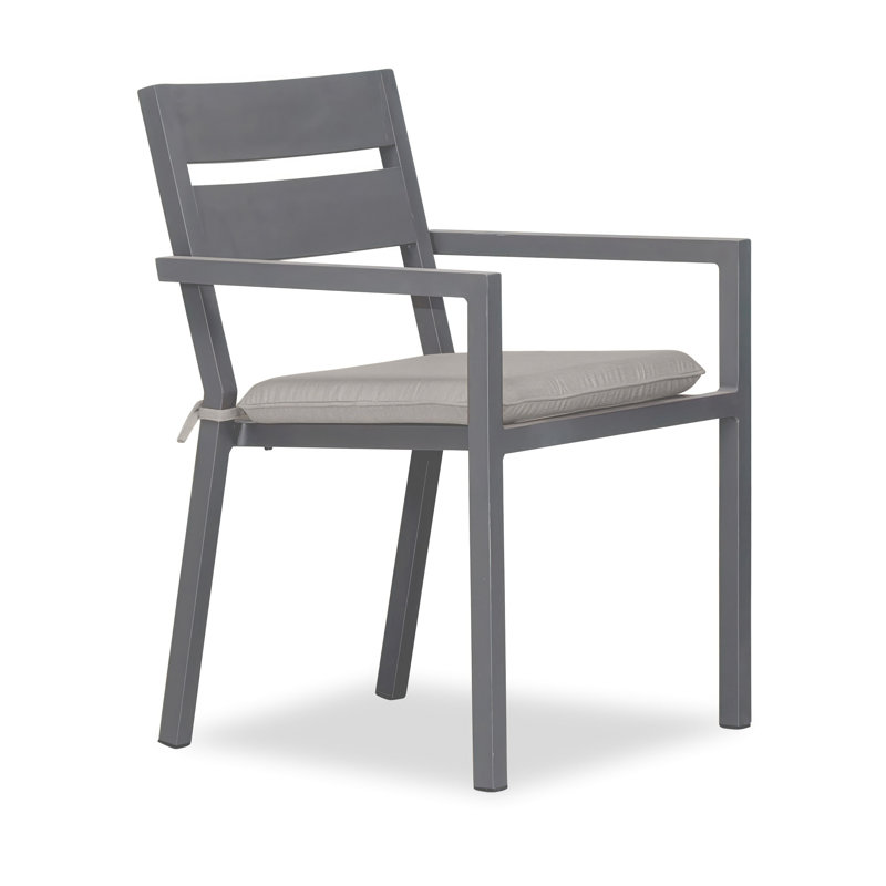 Pacifica Dining Arm Chair - White - Canvas Flax, Cast Silver Sunbrella®, Slate
