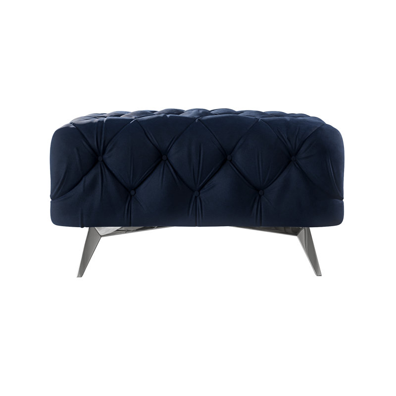 Chesterfield Footstool Bixby with Silver Metal Legs, Navy Blue