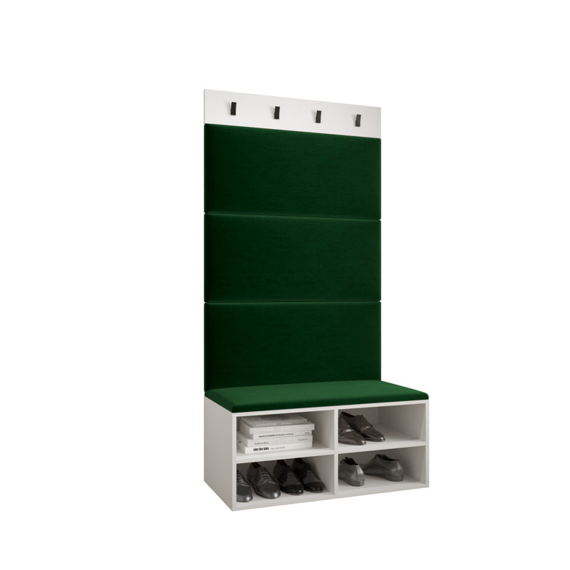 Jauli Hall Tree 84cm Wide with Bench and Shoe Storage, White Matt/Green
