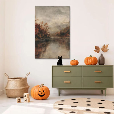 1pc Framed Kinman Painting Autumn Lake View, Mountain Forest Reflection, Realistic Landscape Oil Painting Style Decor Print Vintage Wall Poster Home Decor Perfect Gift for Modern Artwork For Bedroom Living Room