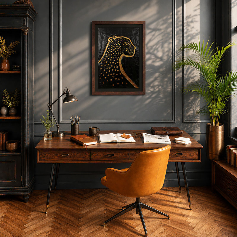Golden Leopard Minimalist - Framed Print, Walnut, A4 - 29.7 x 21.0 cm