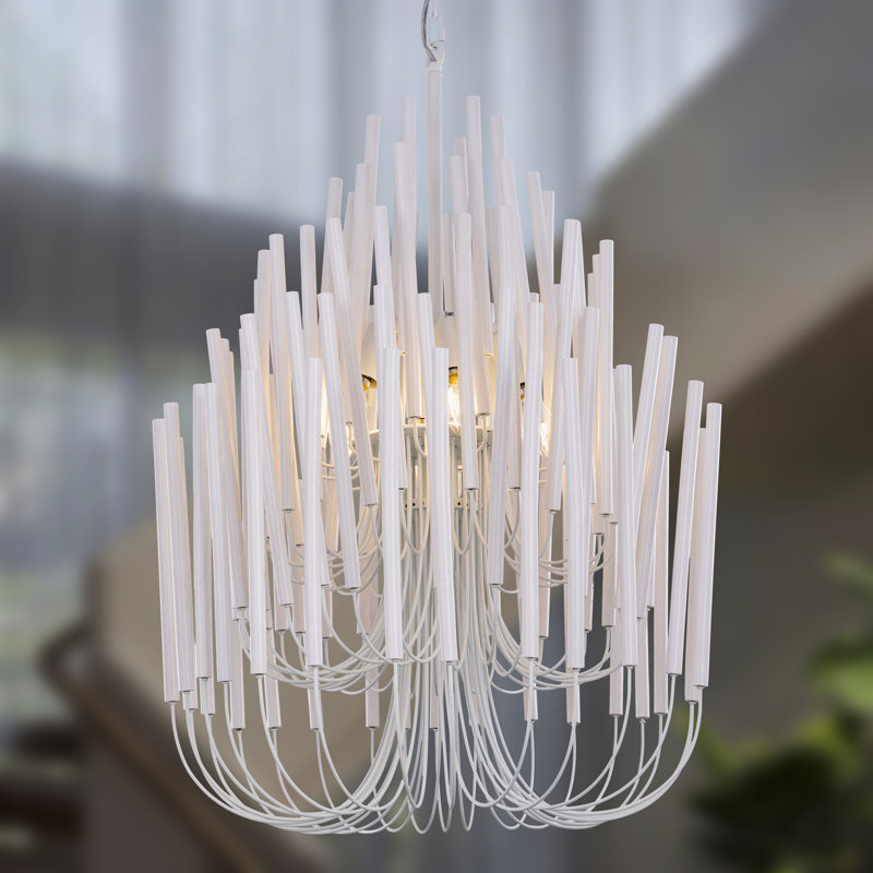 Lustre 6 lumières en bois blanc Morden