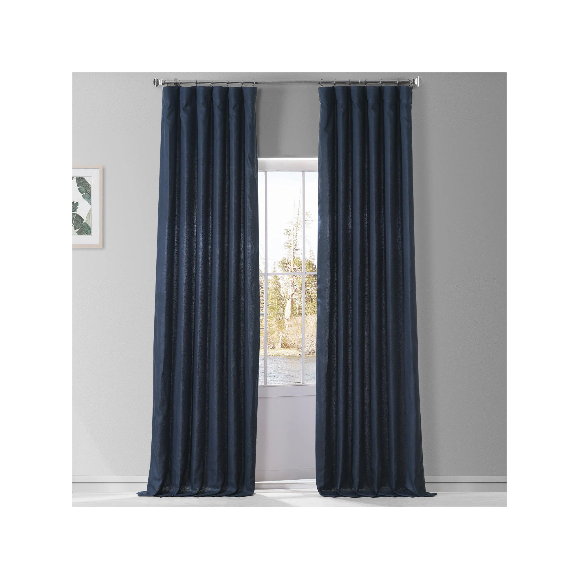 Briella French Linen Room Darkening Curtain, 50" W x 84" L, Crisp White