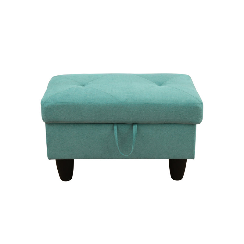 Repose-pieds de rangement rectangulaire 28,5 po Keevha, Lin bleu turquoise