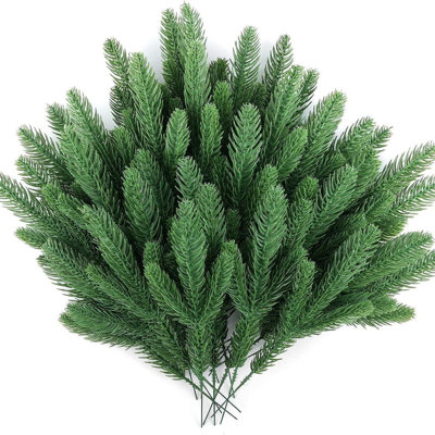 50 PCS Artificial Pine Branches Christmas Faux Pine Greenery Stems Fake Cedar Pine Needles Picks for Christmas Tree Wreath Garland DIY Crafts Holiday Home Decoration
