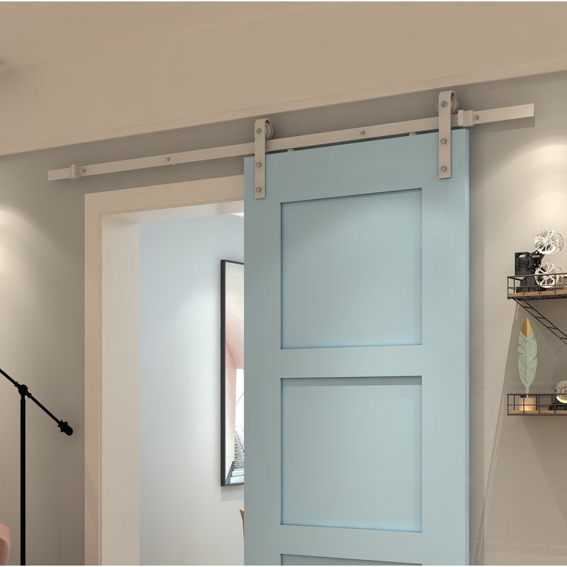 Brushed White Single Door Barn Door Hardware Kit