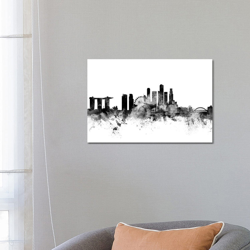 Singapore in Black and White by Michael Tompsett - 1 Piece Wrapped Canvas Wall Art, 66.04 cm H x 45.72 cm W x 1.91 cm D