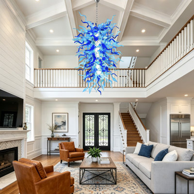 Multi Blue Hand Blown Glass Luxury Chandelier with Bulbs