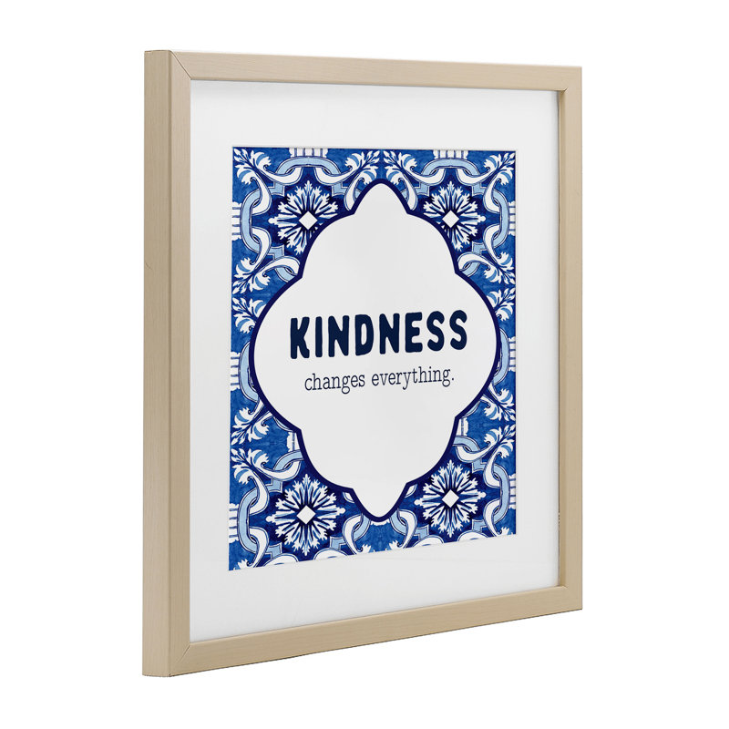 Imprimé encadré sous verre à motif Kindness, Cadre de récolte en pin, H 13 po x l 13 po