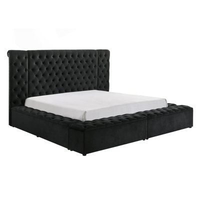 Lit de centre de chambre à coucher moderne avec tête de lit capitonnée moelleuse et rangement dissimulé pour un fouillis - Retraite luxueuse et gratuite