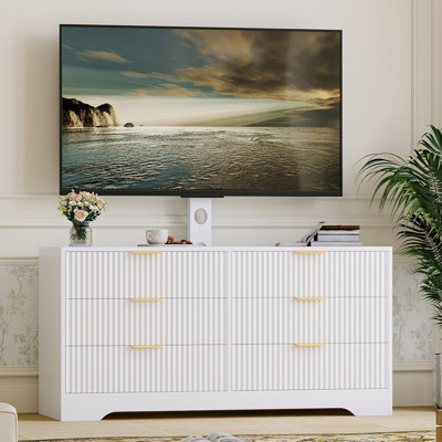 TV Stand with Mount for 32–85 in. TVs, Wood Entertainment Center with 6 Drawers, Modern Media Console Cabinet for Living Room or Bedroom