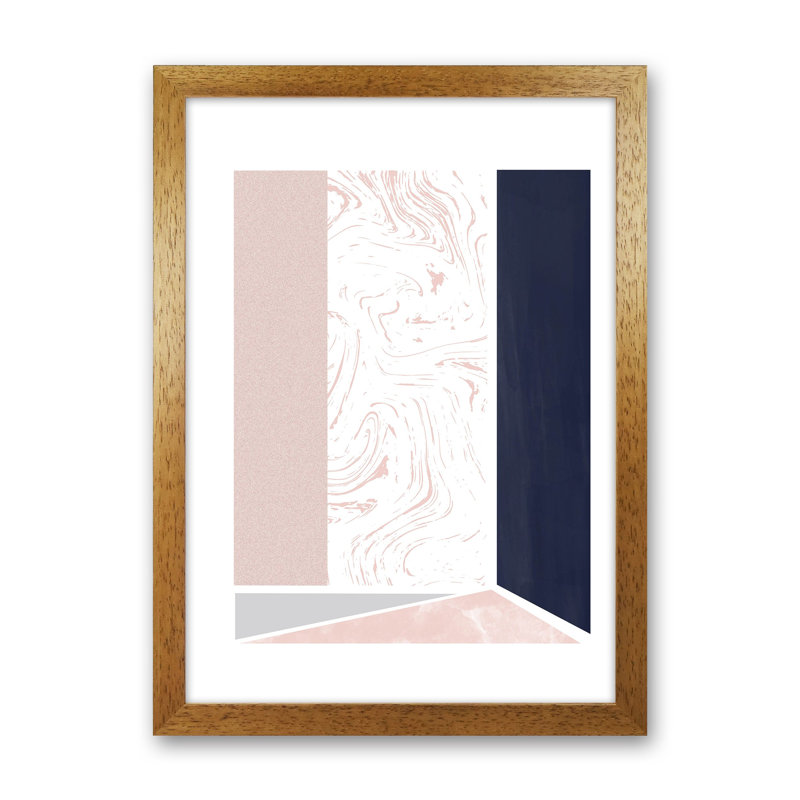 Navy And Marble Pink 2 by Pixy Paper - Print, 59.4cm H x 42cm W x 3cm D, Oak Framed