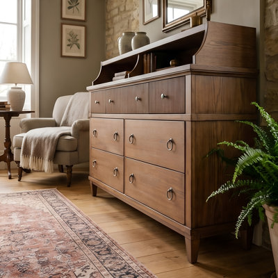 Brokaw Warm Heritage Oak 7-Drawer Dresser with Hutch