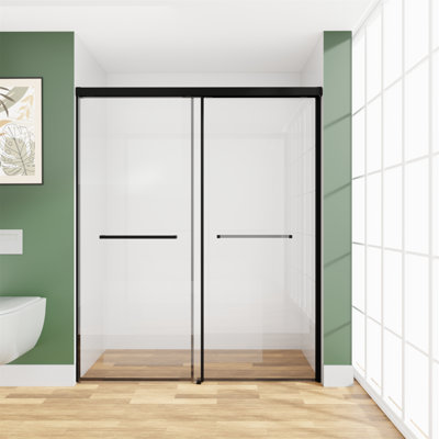 60 po X P 72 po H, porte de douche coulissante en verre semi-sans cadre Verre trempé transparent