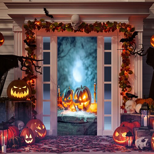 The Holiday Aisle® Scary Halloween Pumpkins Door Mural & Reviews | Wayfair