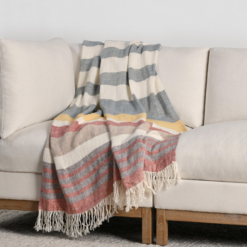 Crawford Hand Woven Throw Blanket, Brown Linen Striped