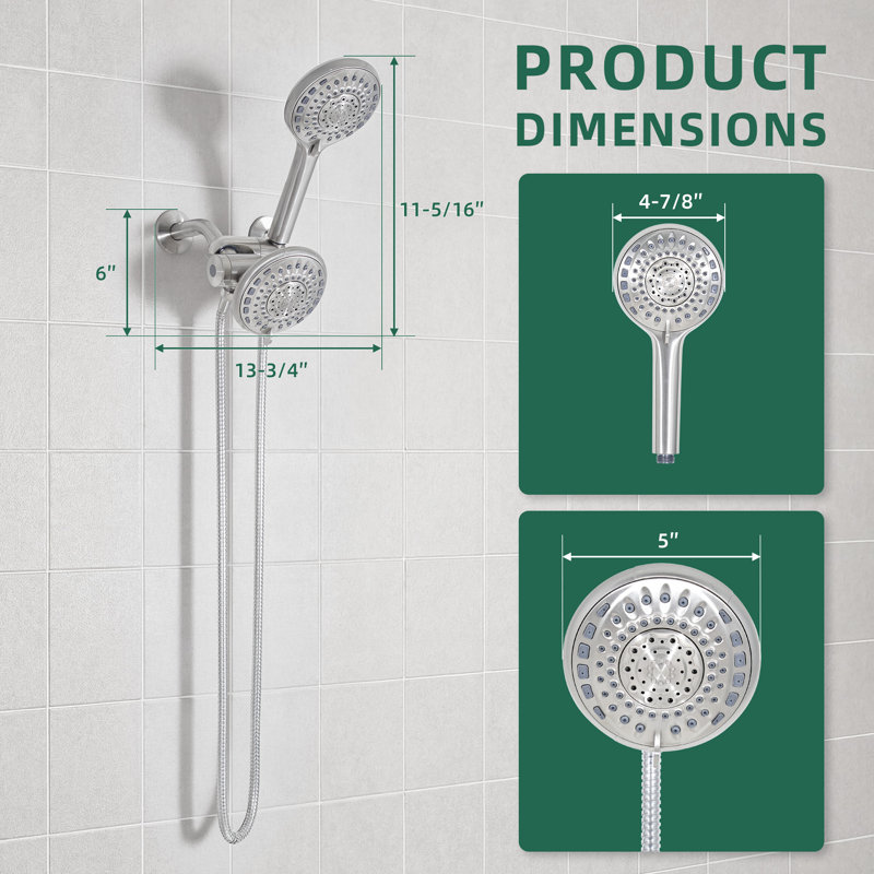 Akicon 2-in-1 Rain Shower Head with Handheld Spray Combo, 6-Setting High Pressure Dual Shower Head for Bathroom, 2.5 GPM Flow Rate, Showerhead System with Adjustable Angle, Anti-Clog Nozzles