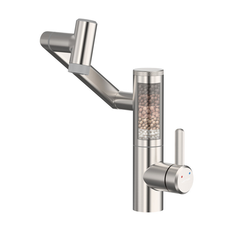 Lefton Rotatable Bathroom Faucet With Built-in Filter, Single Hole Sink Faucet With Temperature Display In Fahrenheit, 2 Water Modes