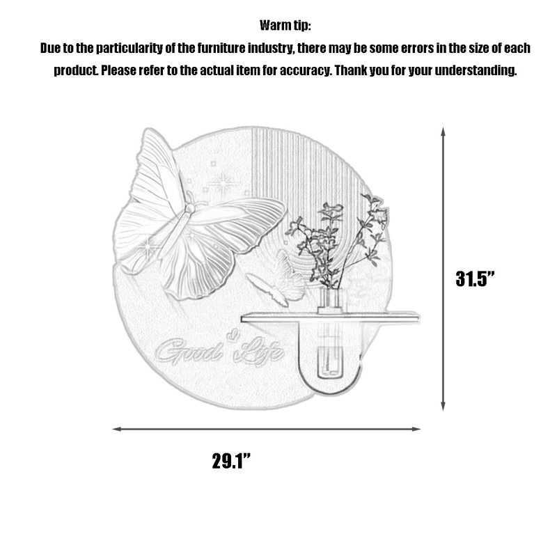 Décoration murale moderne ronde à DEL avec décor de plante artificielle, H 31,5 po x l 29,13 po x P 0,79 po
