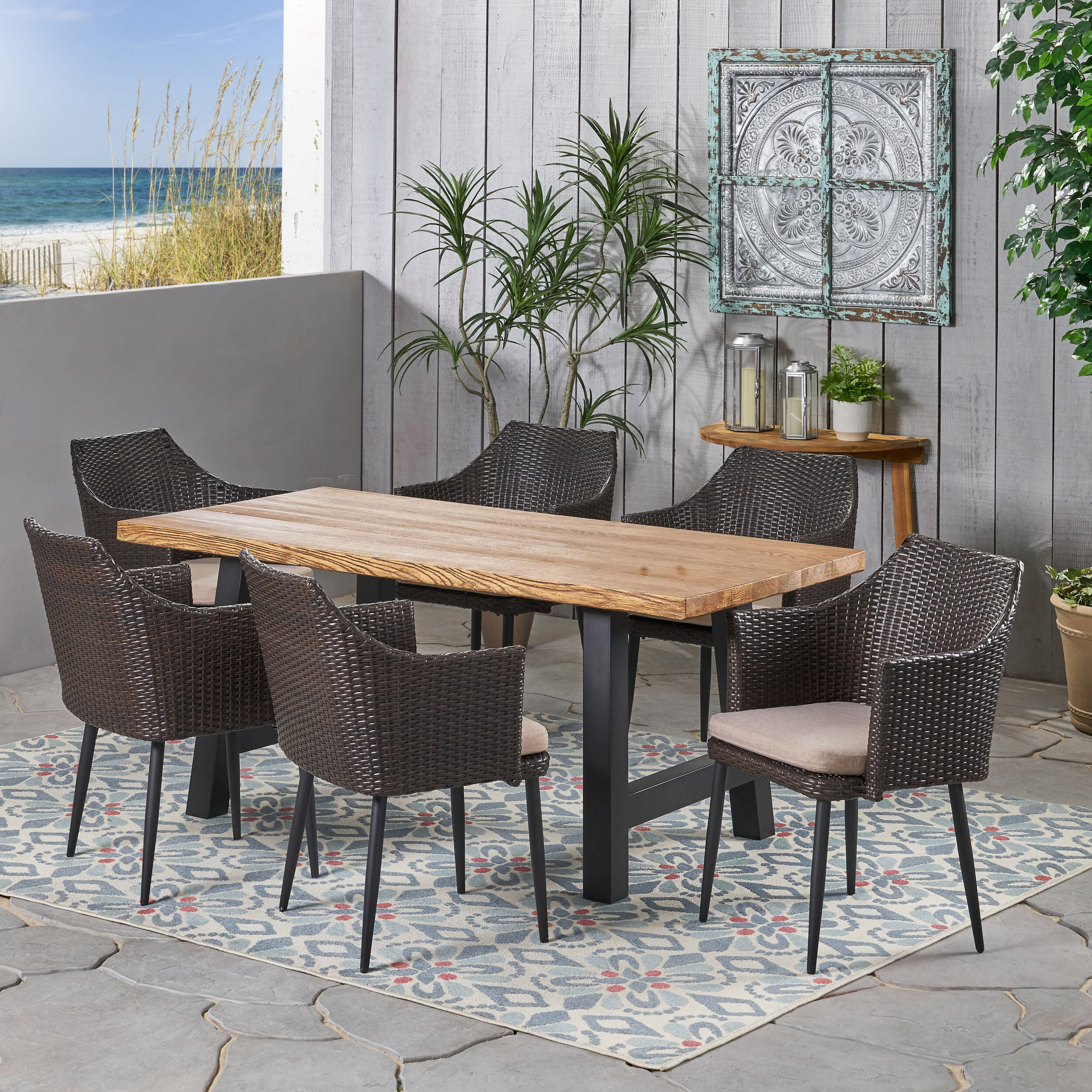 Corrigan Studio® Kaceton 6 - Person Rectangular Outdoor Dining Set ...