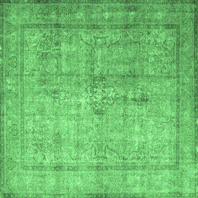 Tapis oriental en laine / polyester tissé à la machine en vert / gris, Carré 6 pi