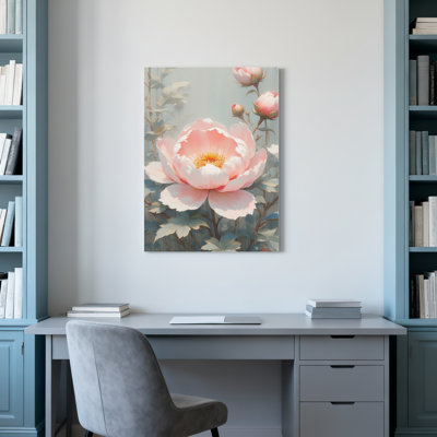 Ensemble de 1 tableau sur toile tendue représentant une pivoine, inspiré d'un jardin botanique.