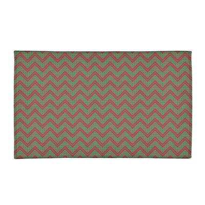 Tapis à chevrons fait main vert/rouge