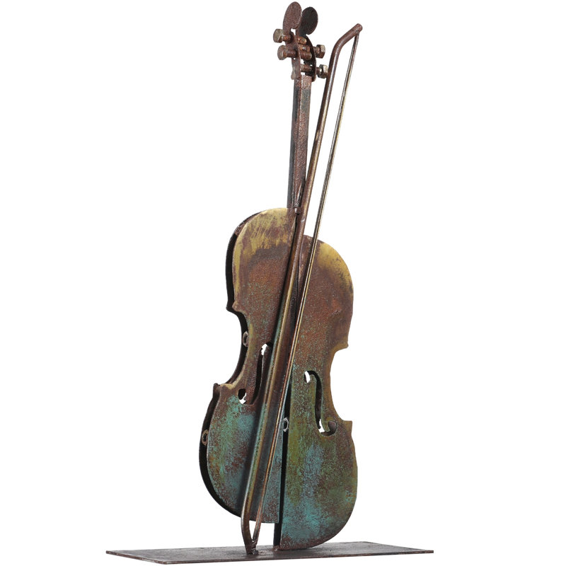 Statue de violon en métal faite à la main et peinte à la main, Cuivre rustique