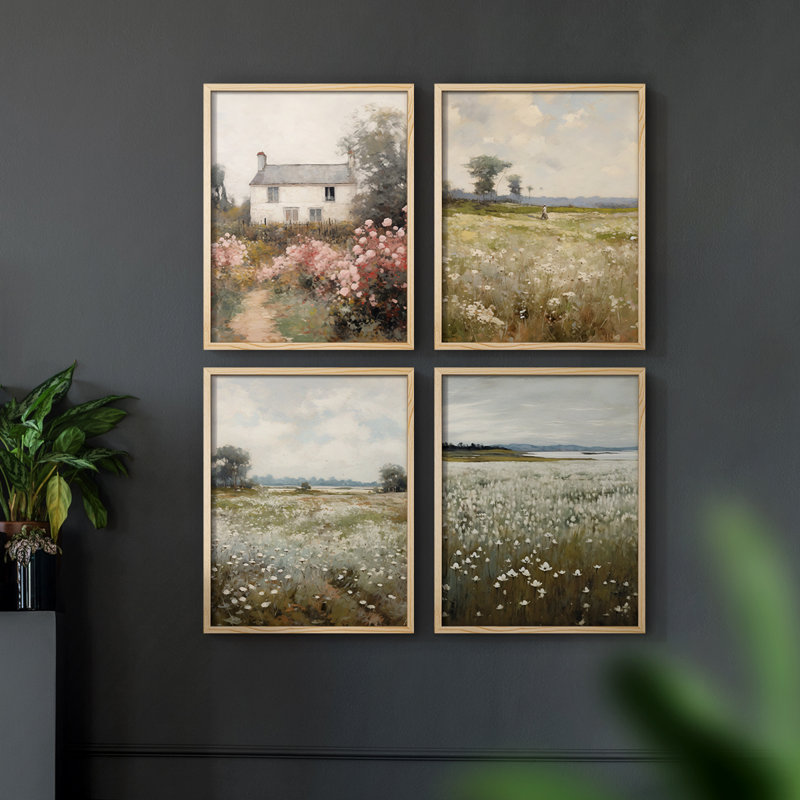 "Vintage Landscape XXV III", 4 pièces sur papier, Naturel, H 10 po x l 32 po