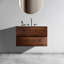Meuble-lavabo mural en noyer de 30 po avec lavabo en céramique et trois trous de robinet en céramique avec tiroir