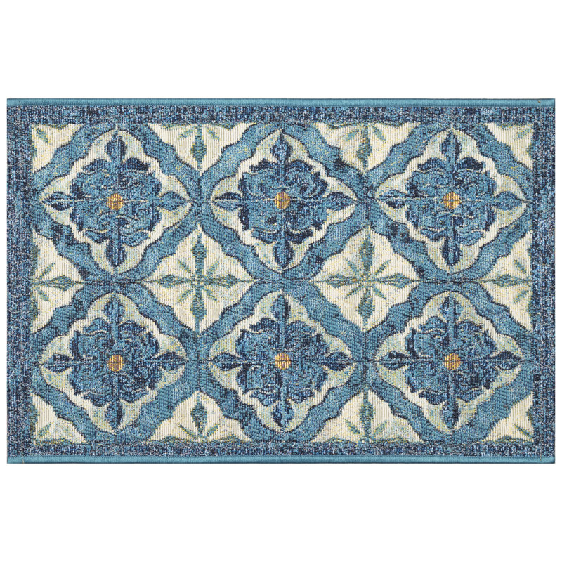 Catasha Geometric Polyester Non-Skid Kitchen Mat, Rectangle 2'5" x 3'11"