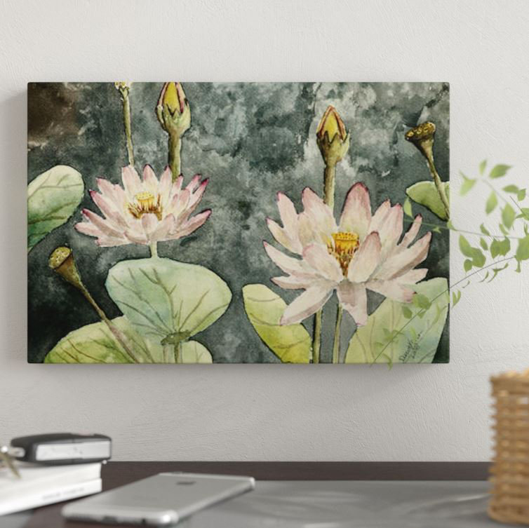 « lotus fleurs », impression sur toile, H 8 po x l 12 po x P 0,75 po, Pas de tapis, Toile tendue