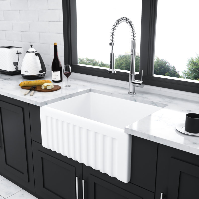 White Ceramic Sink 24 Inch - Apron Front, Dependable For Kitchen & Laundry Use Easy Feature