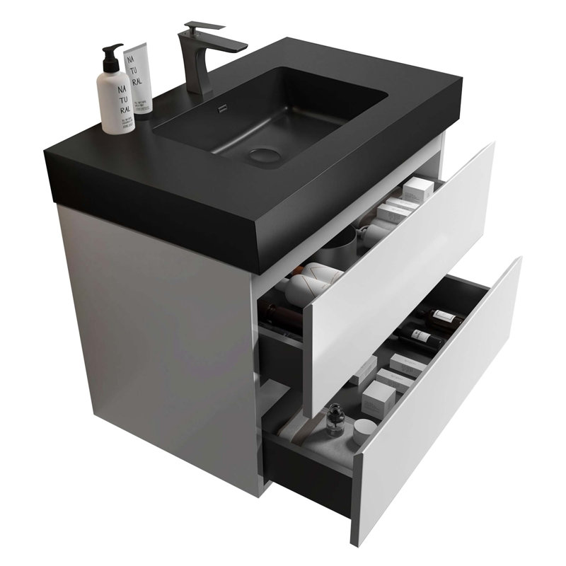 Ensemble de meuble-lavabo simple 35,8 po Schear, Blanc, Noir