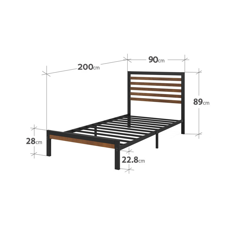 Samorah Metal Bed frame with Bamboo slatter Headboard, European Single (90 x 200cm)