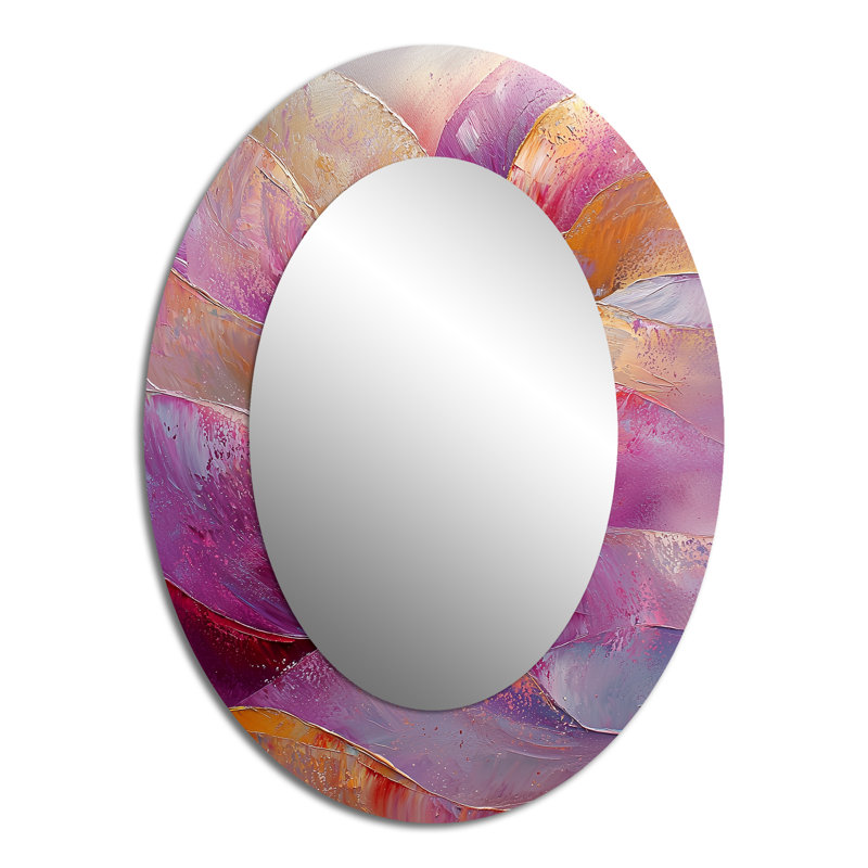 Abstrait Lavande Tranquility Balance III - Miroir décoratif abstrait ovale sur métal, 40 po x 30 po