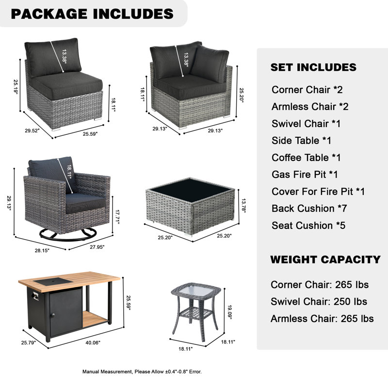 Hop - Person Patio Conversation Set with Cushions, Dark Gray, 1