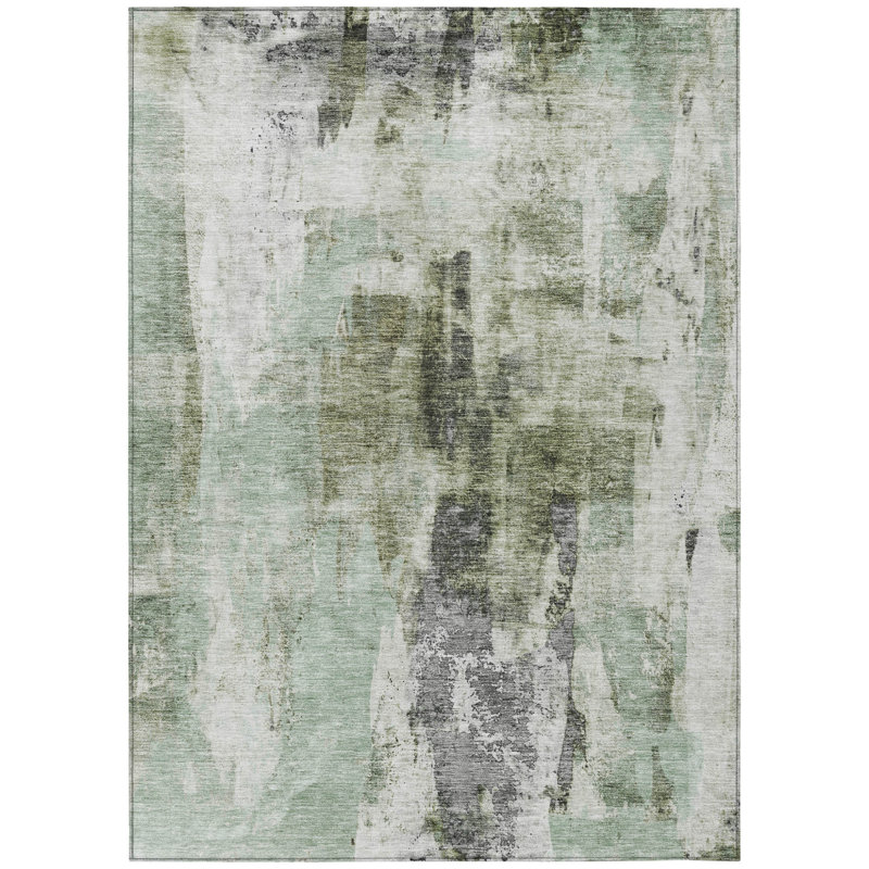 Tapis intérieur / extérieur ivoire et gris à motif abstrait ivoire et gris HomeRoots 9 pi x 12 pi