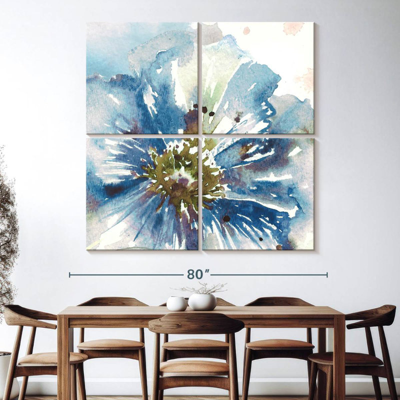 Harnek, aquarelle, bleu, coquelicot, gros plan, H 74 po x l 74 po