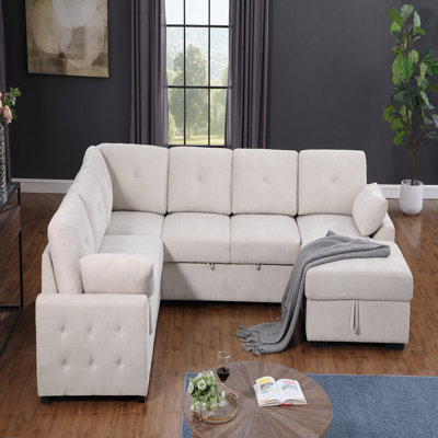 Canapé d'angle multi-fonctionnel en forme de L avec rangement et lit convertible