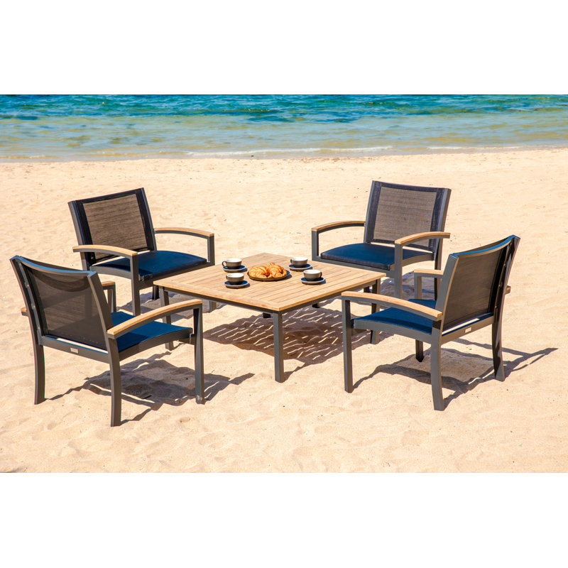 SoHo 42" Square Teak Aluminum Outdoor Coffee Table, Silver
