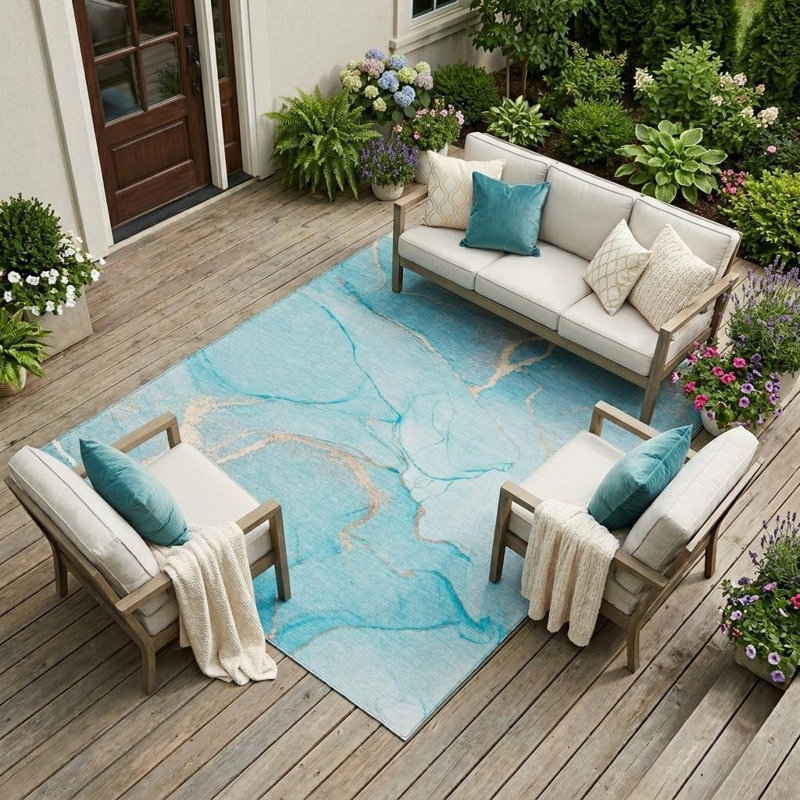 Tapis extérieur lavable antidérapant 10 pi x 14 pi bleu sarcelle