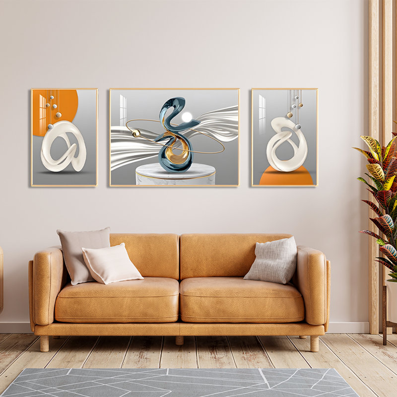 Encadré sur plastique / acrylique 3 pièces, H 27,55 po x l 74,8 po x P 1,18 po