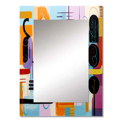 Midcentury geometric funny collage IV - Geometric Wall Mirror, Modern Decorative Mirror, Printed Metal Art
