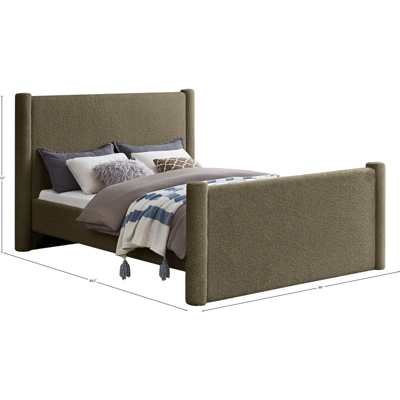 Elias Upholstered Platform Bed, King, Olive Green Boucle Fabric