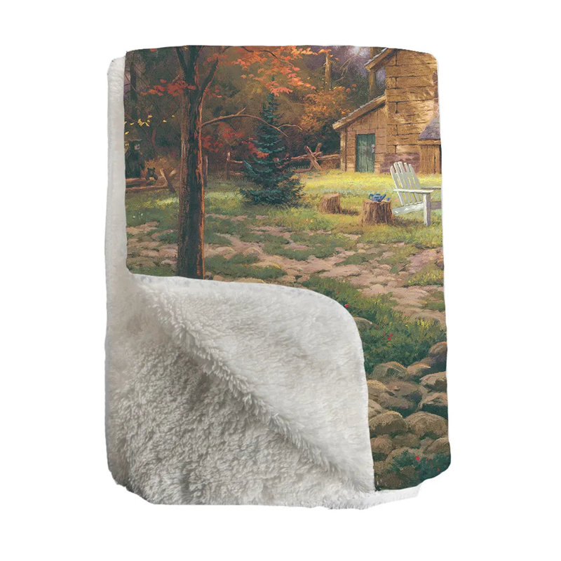 Thomas Kinkade A Peace Retreat Sherpa Throw Blanket By Laural Home
